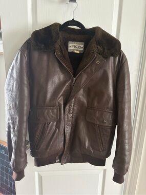 Vintage FIORI Made in Canada brown leather bomber jacket shearling lined men 40